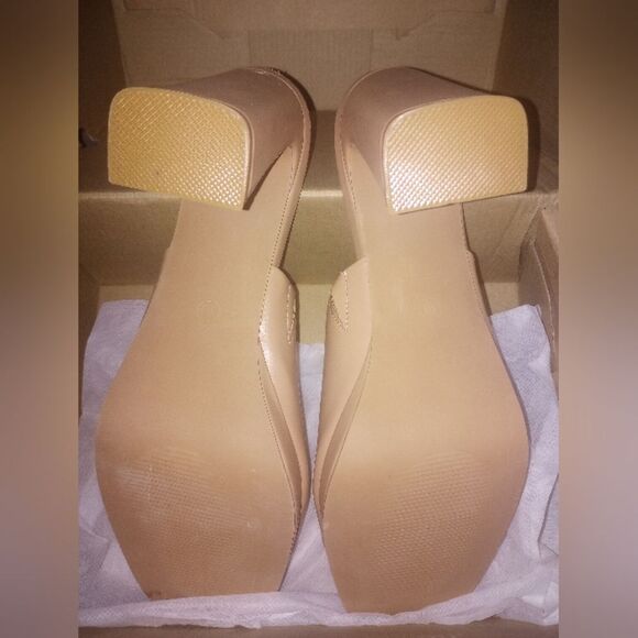 Trish Lucia Tan Square Toe Block Chunky Heels Platform Slip On Mules Size 10 NWT - Picture 4 of 11